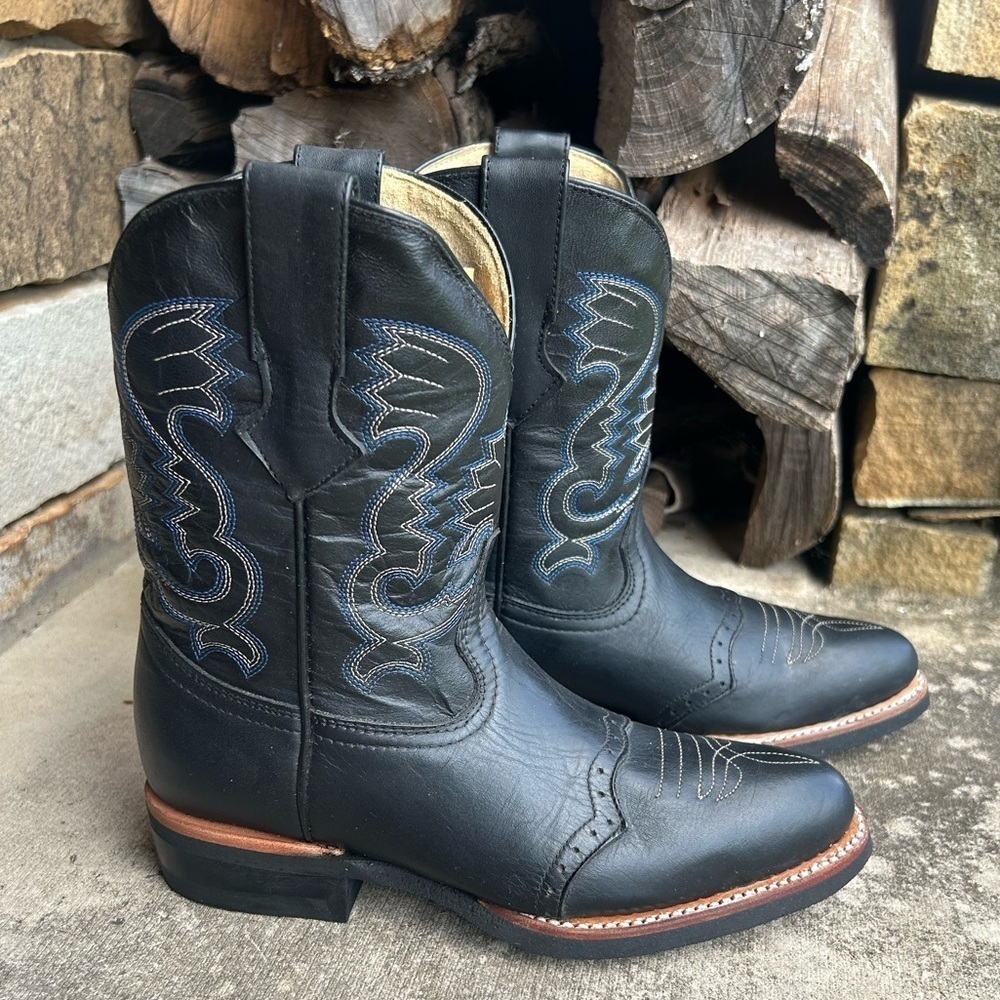 Cowboy kids black leather western Rodeo boots NWB Sz-21 (US‎ 2) locBB